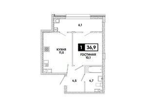 1-к квартира, вторичка, 37м2, 10/16 этаж
