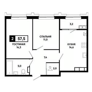 2-к квартира, вторичка, 58м2, 18/21 этаж