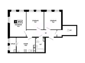3-к квартира, вторичка, 70м2, 12/24 этаж