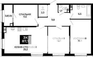 2-к квартира, вторичка, 88м2, 8/24 этаж