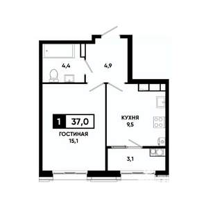 1-к квартира, вторичка, 37м2, 16/16 этаж