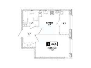 1-к квартира, вторичка, 33м2, 3/12 этаж