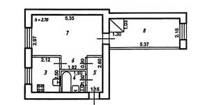 2-к квартира, вторичка, 39м2, 1/5 этаж