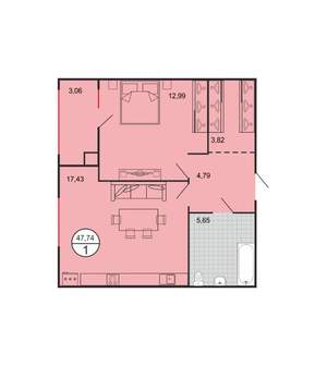 1-к квартира, вторичка, 48м2, 3/6 этаж