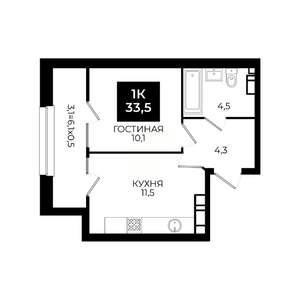 1-к квартира, вторичка, 34м2, 19/24 этаж