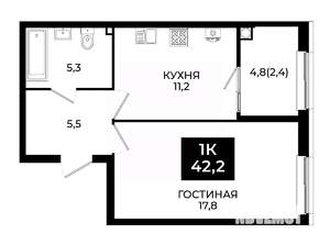 1-к квартира, вторичка, 42м2, 21/24 этаж