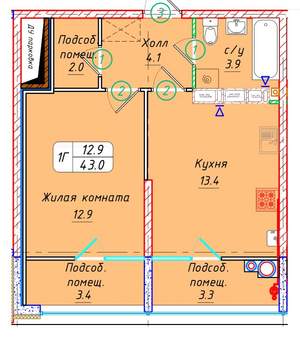 Студия квартира, вторичка, 43м2, 22/21 этаж