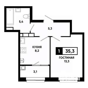 1-к квартира, вторичка, 35м2, 12/19 этаж