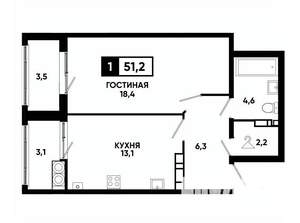 1-к квартира, вторичка, 51м2, 13/24 этаж