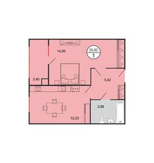 1-к квартира, строящийся дом, 40м2, 1/6 этаж
