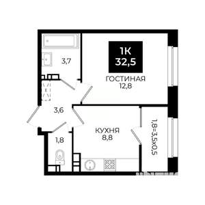 1-к квартира, вторичка, 33м2, 8/24 этаж