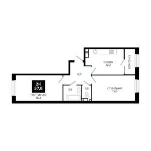 2-к квартира, вторичка, 58м2, 15/24 этаж