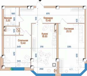 2-к квартира, вторичка, 71м2, 1/8 этаж