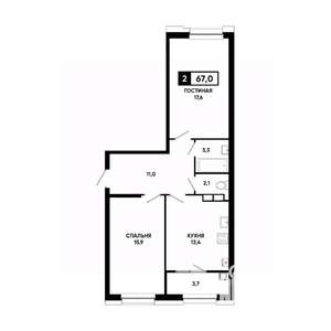 2-к квартира, вторичка, 67м2, 8/20 этаж