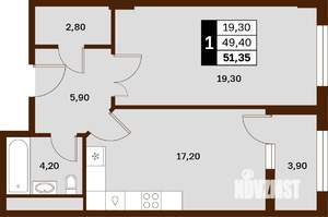 1-к квартира, строящийся дом, 51м2, 1/14 этаж