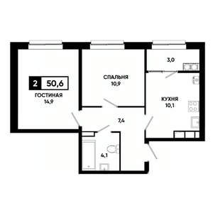 2-к квартира, вторичка, 51м2, 13/19 этаж