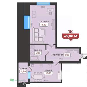 1-к квартира, вторичка, 45м2, 2/6 этаж