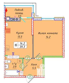 1-к квартира, вторичка, 39м2, 22/22 этаж