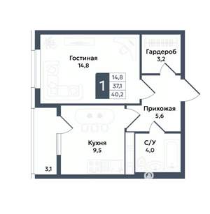 1-к квартира, вторичка, 40м2, 5/22 этаж