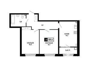 2-к квартира, вторичка, 59м2, 2/24 этаж