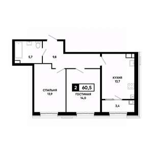 2-к квартира, вторичка, 61м2, 8/18 этаж