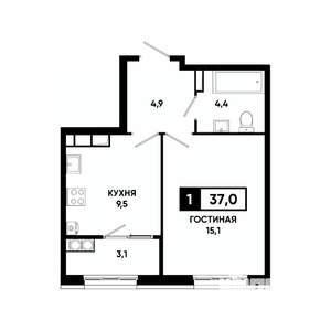 1-к квартира, вторичка, 37м2, 14/18 этаж