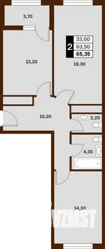 2-к квартира, строящийся дом, 65м2, 2/14 этаж