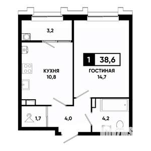 1-к квартира, вторичка, 39м2, 4/21 этаж