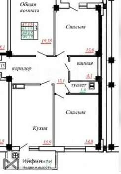 3-к квартира, вторичка, 90м2, 7/15 этаж