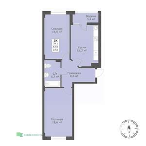 2-к квартира, вторичка, 67м2, 8/19 этаж