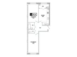 2-к квартира, вторичка, 62м2, 13/16 этаж