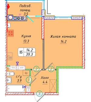 Студия квартира, вторичка, 39м2, 21/21 этаж