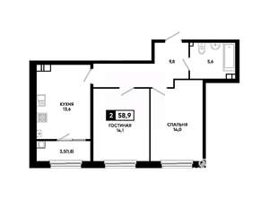 2-к квартира, вторичка, 59м2, 6/24 этаж