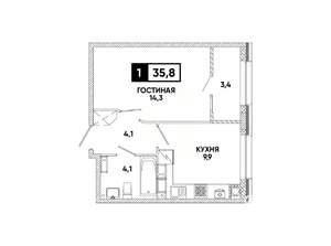 1-к квартира, вторичка, 36м2, 12/16 этаж