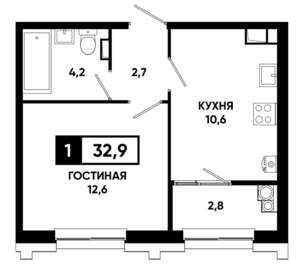 1-к квартира, вторичка, 33м2, 7/21 этаж