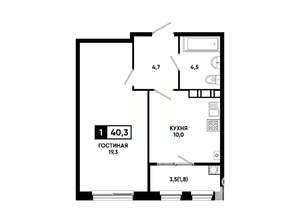 1-к квартира, вторичка, 40м2, 3/24 этаж