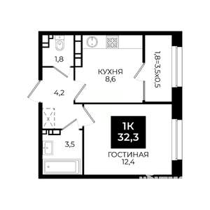 1-к квартира, вторичка, 32м2, 18/24 этаж