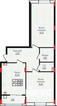 2-к квартира, строящийся дом, 71м2, 3/10 этаж