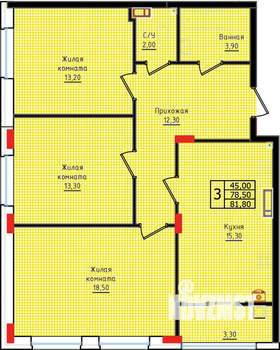 3-к квартира, строящийся дом, 82м2, 2/10 этаж