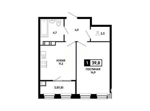 1-к квартира, вторичка, 40м2, 9/14 этаж