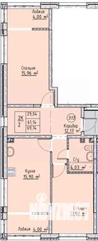 2-к квартира, строящийся дом, 69м2, 2/19 этаж