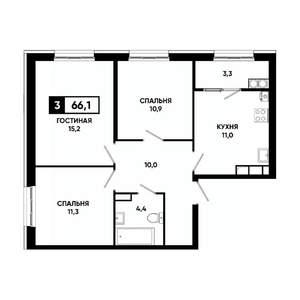 3-к квартира, вторичка, 66м2, 15/18 этаж