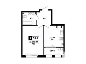 1-к квартира, вторичка, 36м2, 13/24 этаж