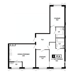 3-к квартира, вторичка, 98м2, 17/21 этаж