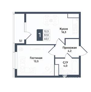 1-к квартира, вторичка, 40м2, 3/22 этаж