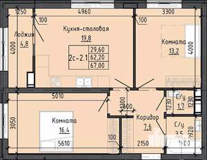 2-к квартира, вторичка, 67м2, 18/24 этаж