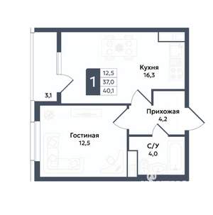 1-к квартира, вторичка, 40м2, 10/22 этаж