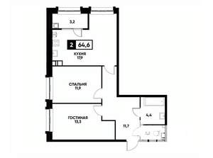 2-к квартира, вторичка, 65м2, 11/16 этаж