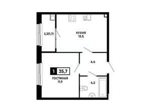 1-к квартира, вторичка, 36м2, 2/14 этаж