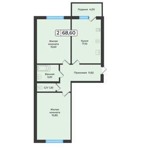 2-к квартира, вторичка, 69м2, 1/5 этаж